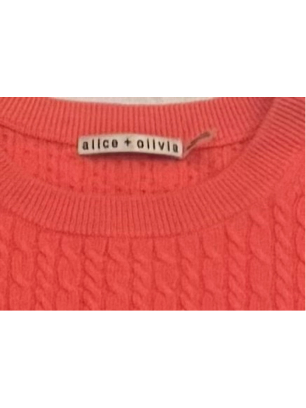 Alice + Olivia Ciara Cashmere Cable Knit Cropped Crewneck Sweater, Coral, L - Picture 5 of 7